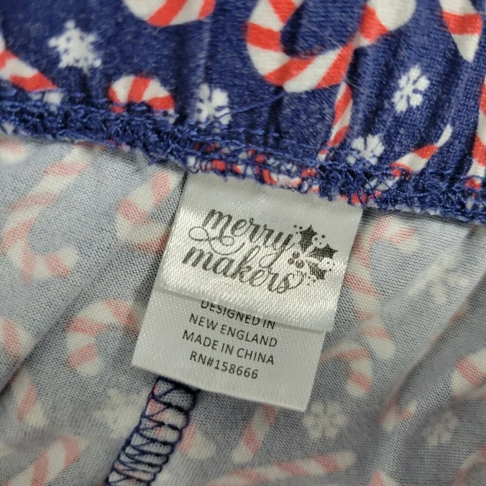 Merry Makers Christmas Pajama Pants Women XL Blue Candy Cane Festive NOV155E